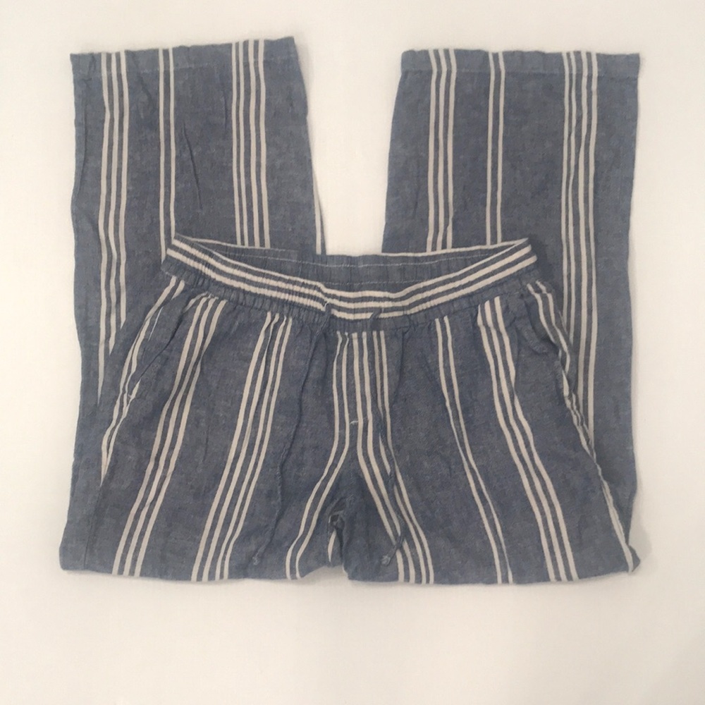 Old Navy Size M Women’s Striped Blue & White Linen Beachy Lounge Wide Leg Pants